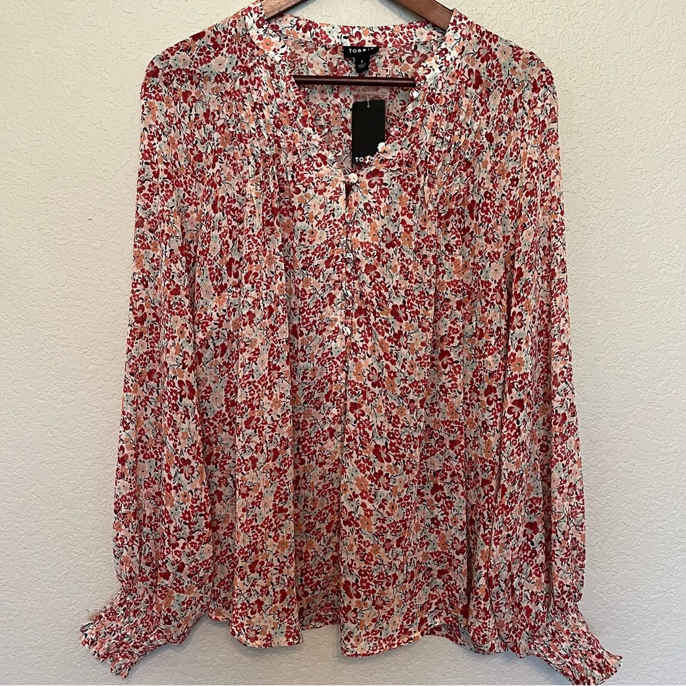 NWT Torrid Crinkle Chiffon Smocked Blousson Sleeve Windy Floral Top 14-16 1X